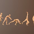 Set Of Golden Human Sculptures In Various Poses From Standing To Handstand