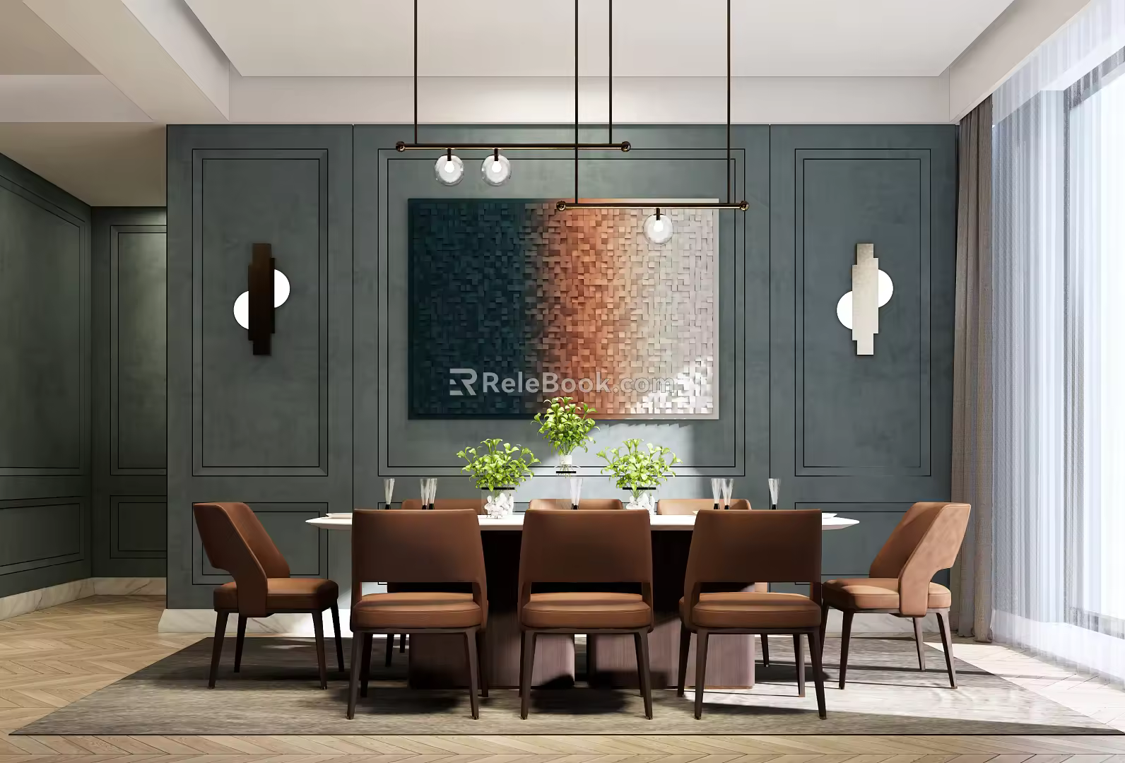 Modern Dining Table and Chair Combination 3d model