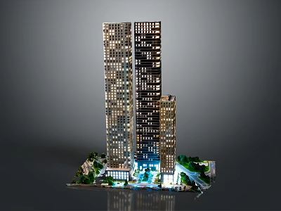 Modern Office Towers With Contemporary Architectural Design Surrounded by Landscaped Greenery and Lighting 3d model