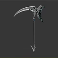 Futuristic Silver Scythe Weapon With Intricate Blue Green Accents And Long Handle