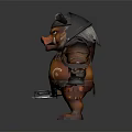 Pig Like Warrior Creature Character With Horned Armor And Battle Axe