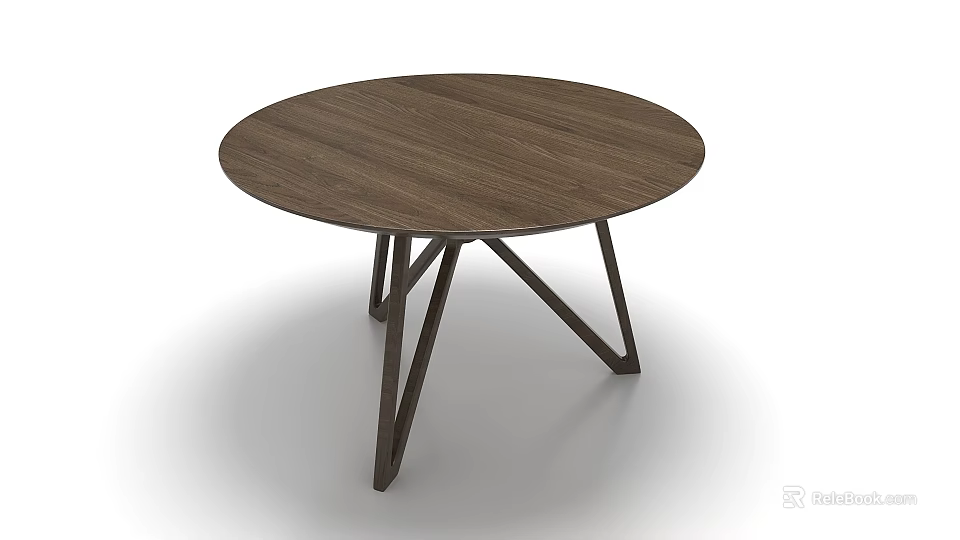 Round Wooden Table With Smooth Top And Geometric Metal Legs In Modern Design 3d model 