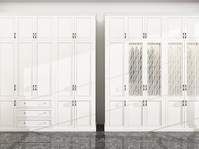 Double White Wardrobe With Drawers And Glass Doors For Bedroom Interior 3d model
