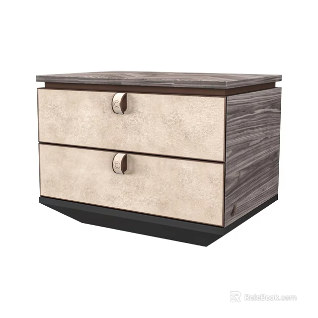 Modern Bedside Table With Two Drawers Beige Fronts Wooden Frame And Metal Knobs 3d model