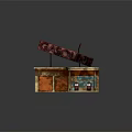 Vintage Gasoline Station Model Featuring Retro Sign And Fuel Pumps