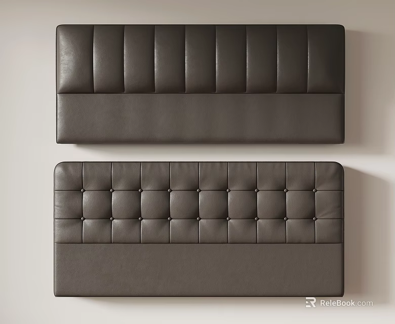 Two Dark Leather Headboards With Vertical Stitched And Square Tufted Design 3d model 