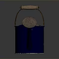 Blue Watering Can With Wooden Handle And Decorative Lid For Household Use