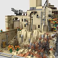 Detailed Building Blocks Castle Model With Twin Towers Rocky Base And Arched Structures