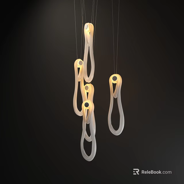 Contemporary Hanging Pendant Light Design Featuring Linked Circular Transparent Structure And Warm Glow 3d model 