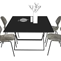 Modern Dining Table Set With Black Table Four Gray Chairs Vase And Round Tray 3d model