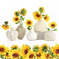Potted Sunflower Plants In Various Ceramic Vases For Home Decoration