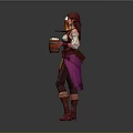 Fantasy Female Tavern Server Carrying Tray With Beer Mugs And Wooden Barrel