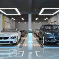 Modern Indoor Parking Garage Featuring Cars Yellow Walls White Lighting And Reflective Clean Floors