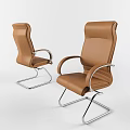 Brown Leather Office Chairs With Swivel Base Fixed Frame Modern Design And Ergonomic Backrest 3d model