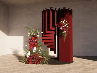640 YY Red Cloth Mantle Scene Wedding 3d model