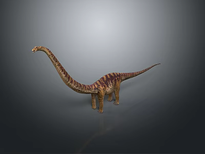 Realistic 3D Diplodocus Dinosaur Model With Long Neck Tail And Striped Body On Gray Background 3d model