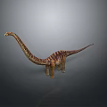 Realistic 3D Diplodocus Dinosaur Model With Long Neck Tail And Striped Body On Gray Background