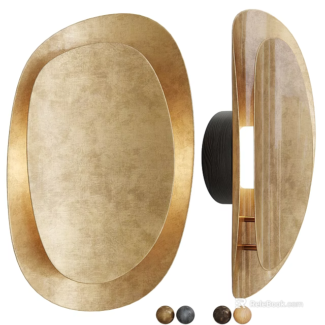 Modern Golden Oval Wall Light With Smooth Surface And Wooden Accents 3d model 