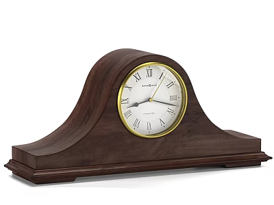 Classic Dark Brown Wooden Mantel Clock With White Dial Roman Numerals And Gold Frame 3d model