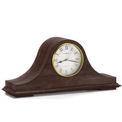 Classic Dark Brown Wooden Mantel Clock With White Dial Roman Numerals And Gold Frame 3d model