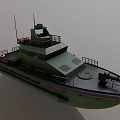 Green Workboat Featuring Deck Railing Antennas Superstructure And Hull 3d model