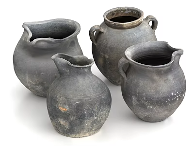 Vintage Handcrafted Dark Gray Ceramic Vessels with Various Shapes and Handles 3d model Vintage Handcrafted Dark Gray Ceramic Vessels with Various Shapes and Handles 3d model