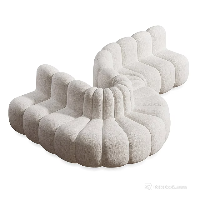 Modern Curved Sectional Sofa With Soft Light Beige Fabric And Comfortable Modular Design 3d model 