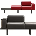 Modern Two Seater Sofa Black and Red Upholstered with Wooden Legs and Extended Seat Design