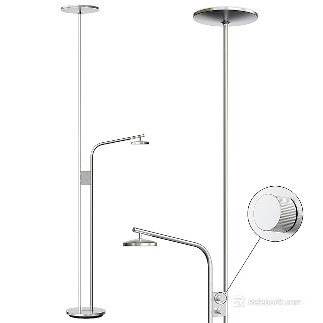 Modern Floor Lamp With Adjustable Arm Tall Sleek Stand And Control Knob 3d model 