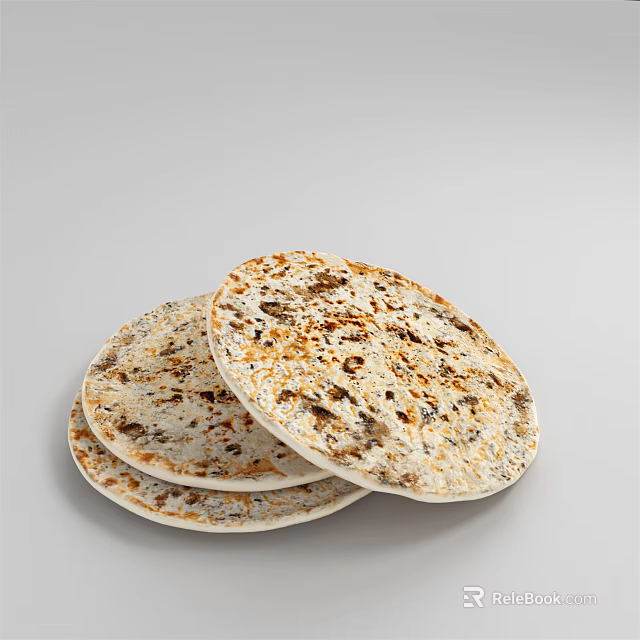 Three Stacked Round Flatbread With Toasted Marks Golden Brown Surface And Crispy Texture 3d model 