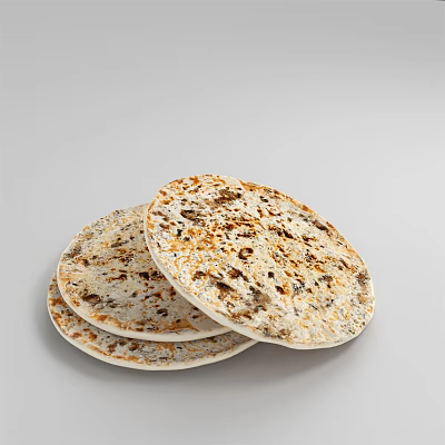 Three Stacked Round Flatbread With Toasted Marks Golden Brown Surface And Crispy Texture 3d model