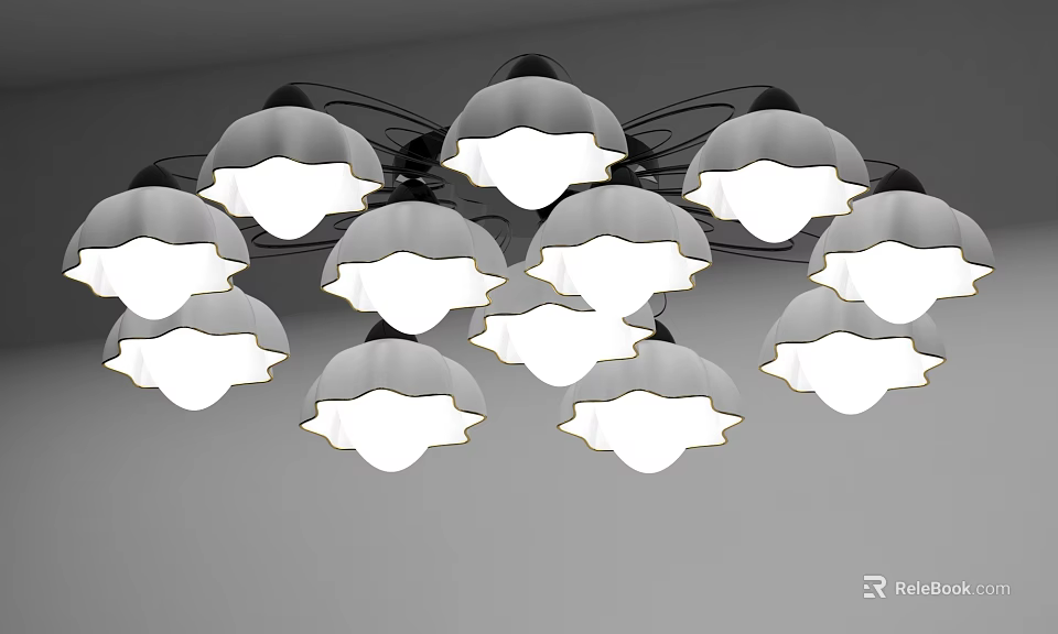 Modern Petal Shaped Ceiling Light with Multiple Lamps Soft Illumination and Black Frame 3d model 