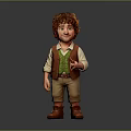 3D Character Model With Red Curly Hair Green Vest White Shirt Brown Pants And Boots