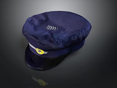 Classic Dark Blue Uniform Cap Featuring Yellow Badge On Brim 3d model