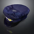 Classic Dark Blue Uniform Cap Featuring Yellow Badge On Brim
