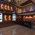 Elegant Wedding Dress Shop Interior Featuring Chandelier And Displayed Wedding Dresses On Counter