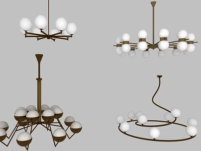 Modern Chandelier Designs Featuring Spherical Bulbs And Metal Frames In Various Styles 3d model