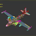 Blue And Green Camouflage Twin Engine Passenger Aircraft 3D Model With Tail Logo