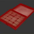 Wooden Box Containing Neatly Arranged Small Square Brown Dessert Pastries