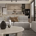Modern Dining and Living Room Interior With Marble Floor Sofa Coffee Table And Dining Chairs