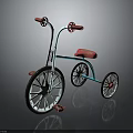 Childrens Red Blue Tricycle With Red Handlebars Seat And Black Wheels