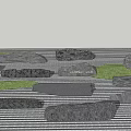 Natural Rockery Stones With Various Shapes And Grass In Garden Landscape