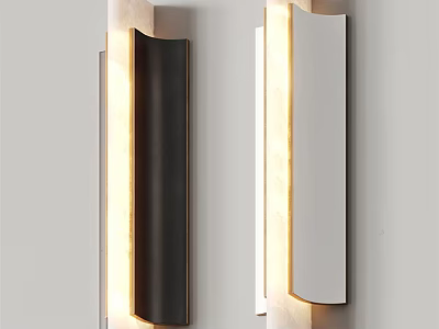 Pair of Modern Wall Lamps With Sleek Design Illuminated On White Wall 3d model
