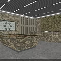 Monitoring Room Interior With Camouflage Patterned Walls Large Control Console And Big Screen