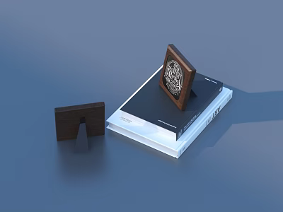 Daily Necessities Brown Photo Frame On Black And White Cover Book With Small Wooden Block 3d model