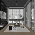 Modern Walk-in Closet Interior Design With Open Cabinets Mirror Bench Plants And Window