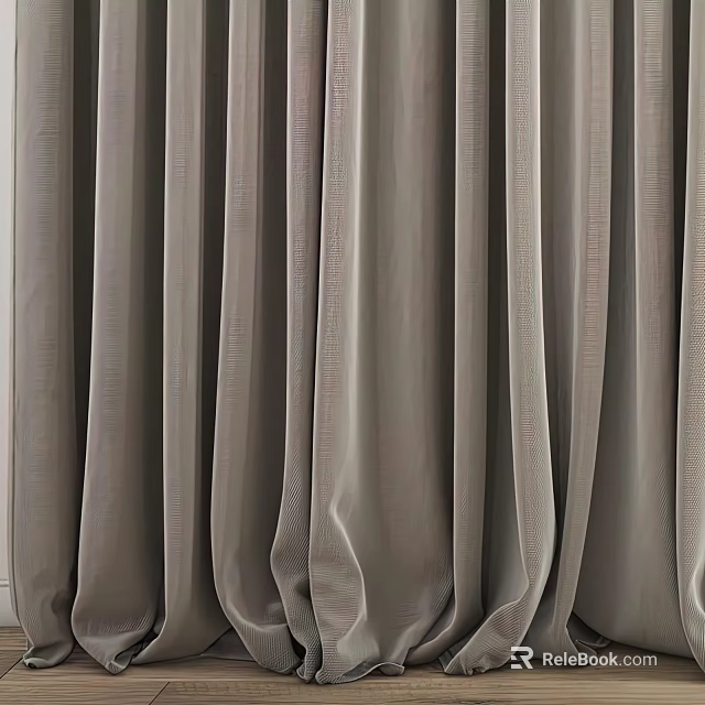 Gray Curtain With Soft Fabric And Elegant Drape For Home Interior Design 3d model 