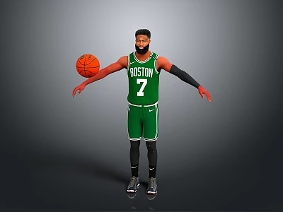 Man in Boston Celtics Green Jersey Number 7 Holding Basketball with Arms Extended 3d model