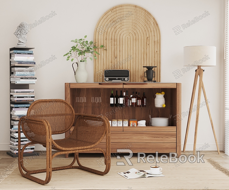 Modern Leisure Chair Side Cabinet Decorative Cabinet Sideboard Book Decoration Combination Floor Lamp model