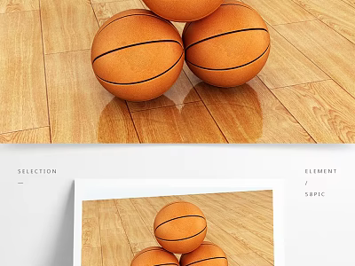 Three Stacked Orange Basketballs Sports Equipment on Indoor Wooden Floor 3d model